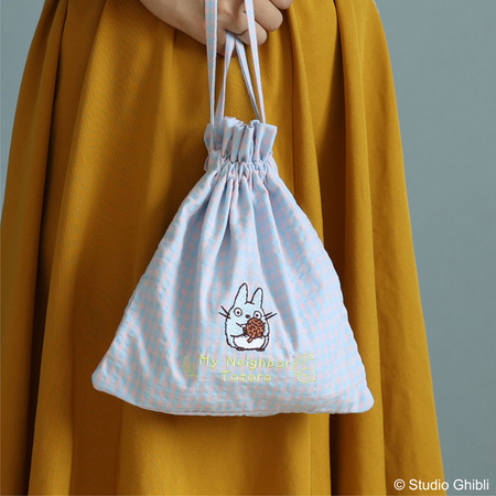 龍貓包 粉嫩格子束口袋